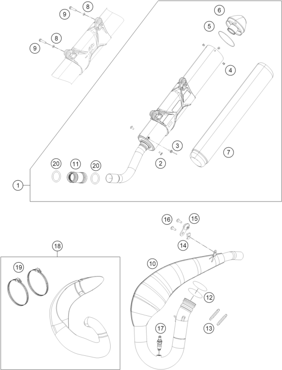 Sprängskiss: Exhaust System – KTM 250 EXC Six Days TPI 2019