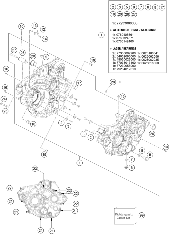 Sprängskiss: Engine Case – KTM 350 EXC-F 2018