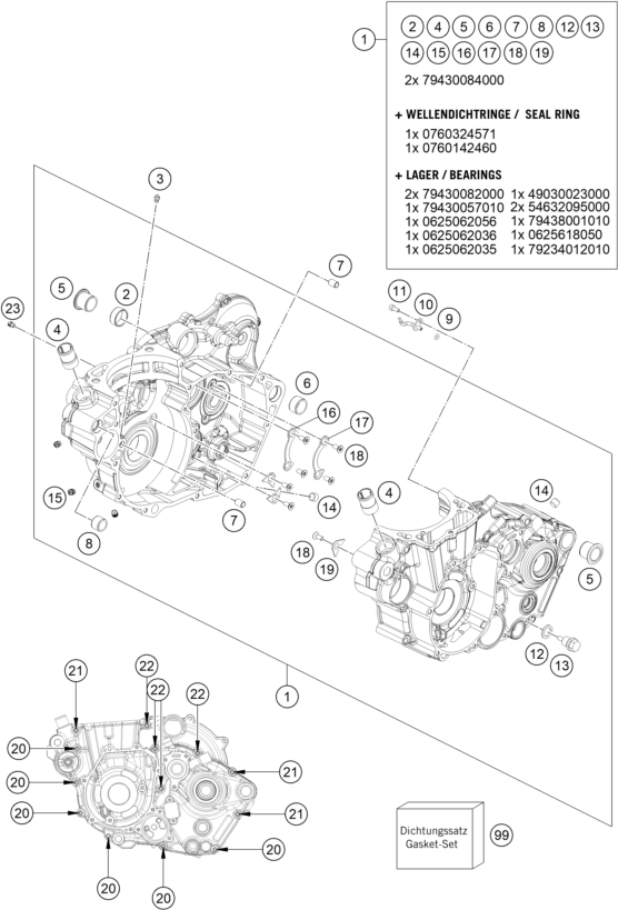Sprängskiss: Engine Case – KTM 450 EXC-F 2019