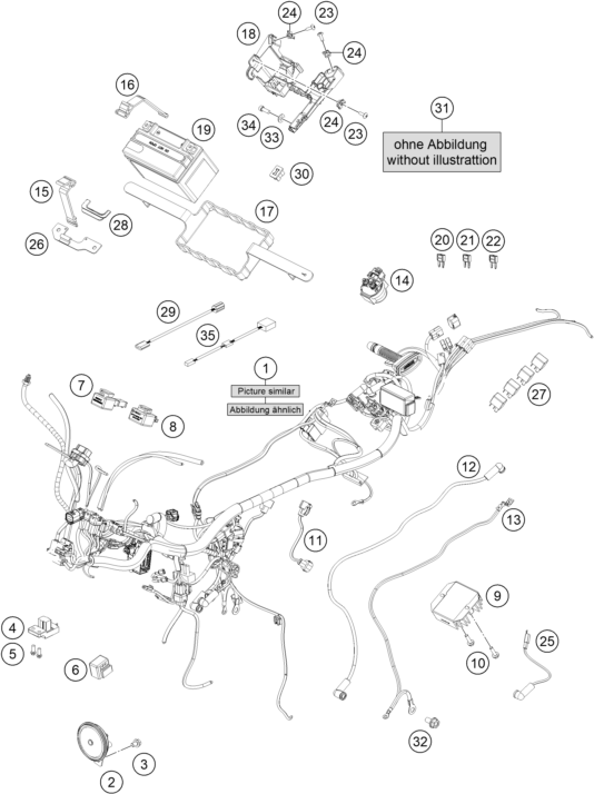Sprängskiss: Wiring Harness – KTM 125 Duke, orange - B.D. 2018