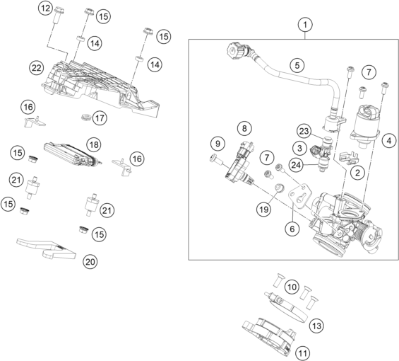 Sprängskiss: Throttle Body – KTM 125 Duke, orange - B.D. 2018