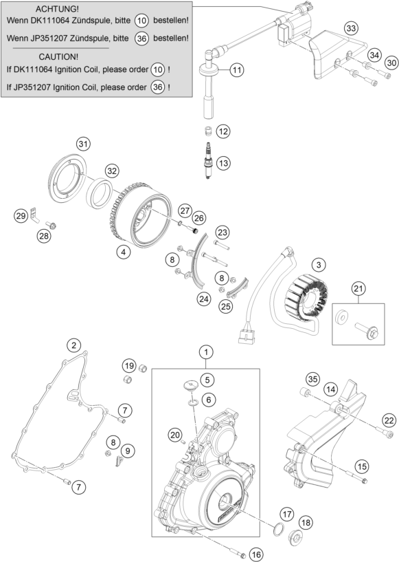 Sprängskiss: Ignition System – KTM 390 Duke, orange 2018
