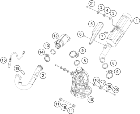 Sprängskiss: Exhaust System – KTM RC 125, grey 2020