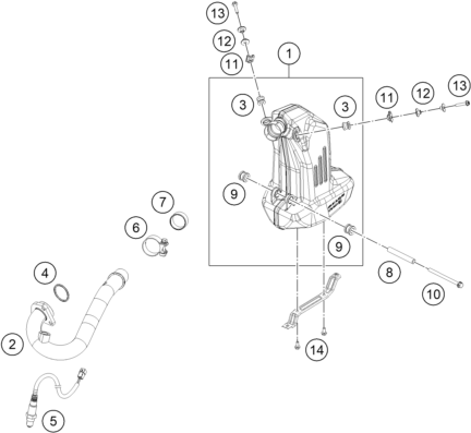 Sprängskiss: Exhaust System – KTM RC 200, white w/o ABS - CKD 2018