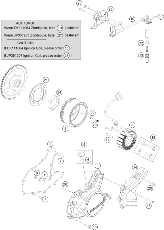 Sprängskiss: Ignition System – KTM RC 200, white w/o ABS - CKD 2018