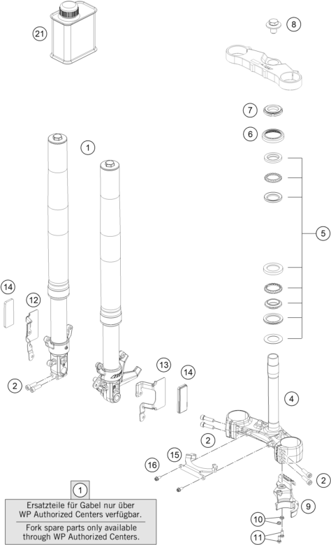 Sprängskiss: Front Fork, Triple Clamp – KTM RC 390 R, black 2018