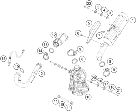 Sprängskiss: Exhaust System – KTM RC 390, white - B.D. 2020