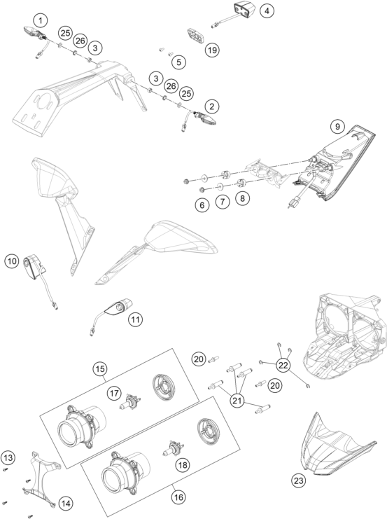 Sprängskiss: Lighting System – KTM RC 390, white 2020