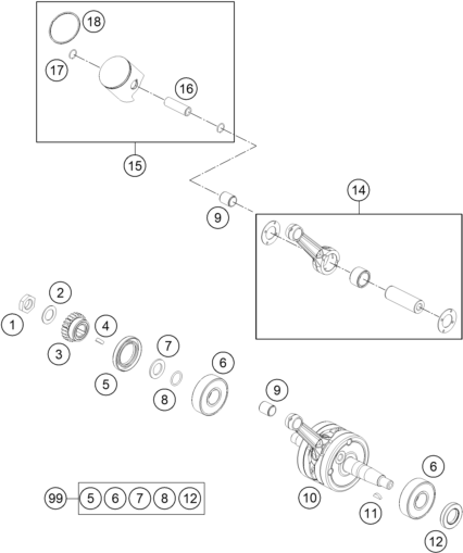 Sprängskiss: Crankshaft, Piston – KTM 65 SX 2022