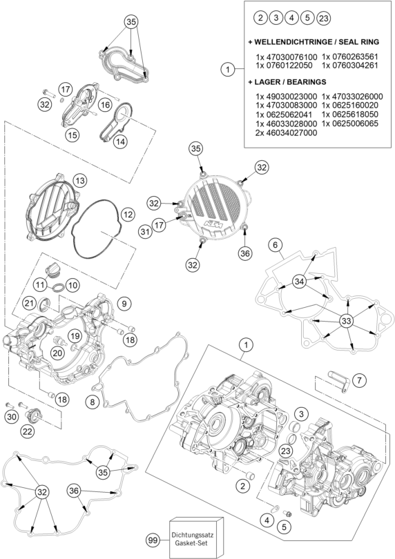 Sprängskiss: Engine Case – KTM 85 SX 17/14 2022