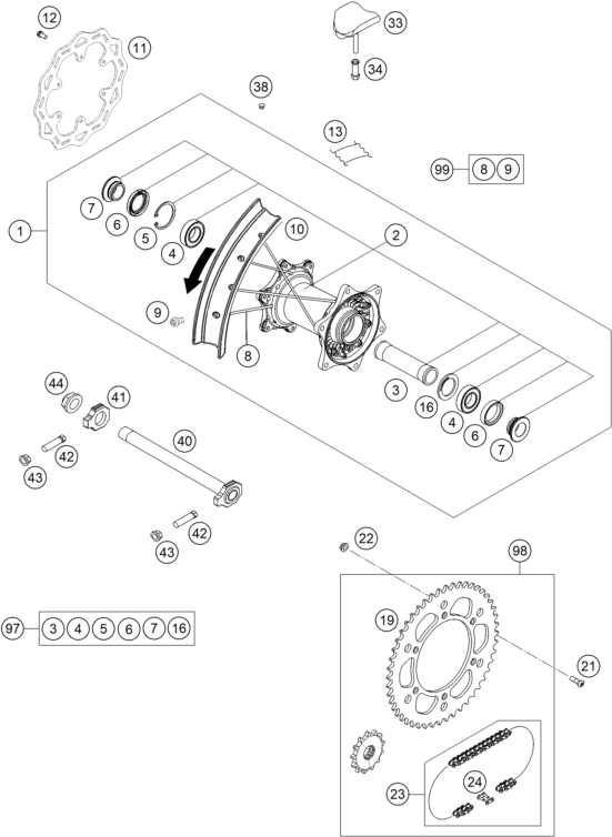 Sprängskiss: Rear Wheel – KTM 150 SX 2019