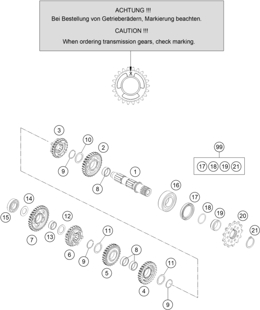 Sprängskiss: Transmission II - Countershaft – KTM 150 SX 2019
