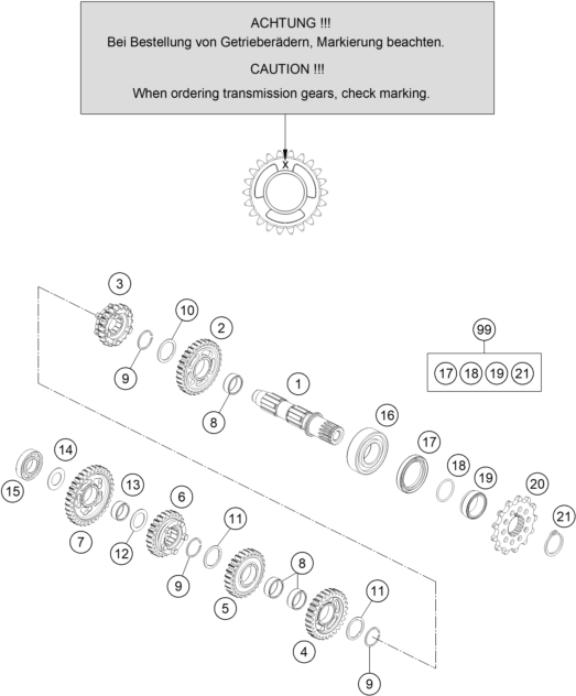 Sprängskiss: Transmission II - Countershaft – KTM 125 XC-W 2019