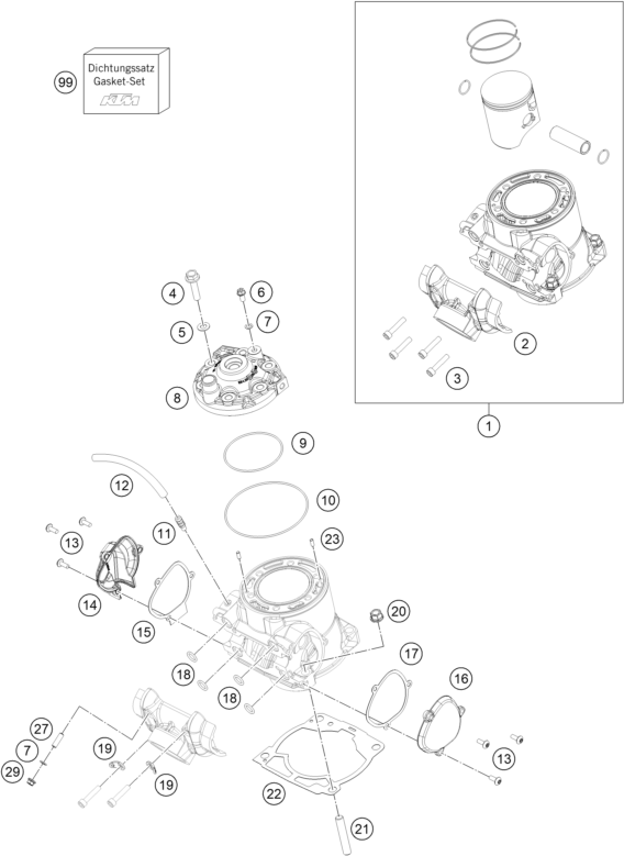 Sprängskiss: Cylinder, Cylinder Head – KTM 250 SX 2020