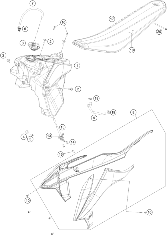 Sprängskiss: Tank, Seat – KTM 300 XC 2019
