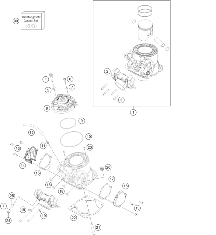 Sprängskiss: Cylinder, Cylinder Head – KTM 300 XC 2019