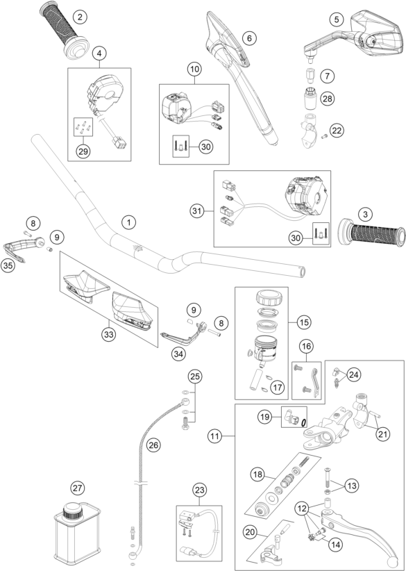 Sprängskiss: Handlebar, Controls – KTM 1290 Super Duke GT, white 2019