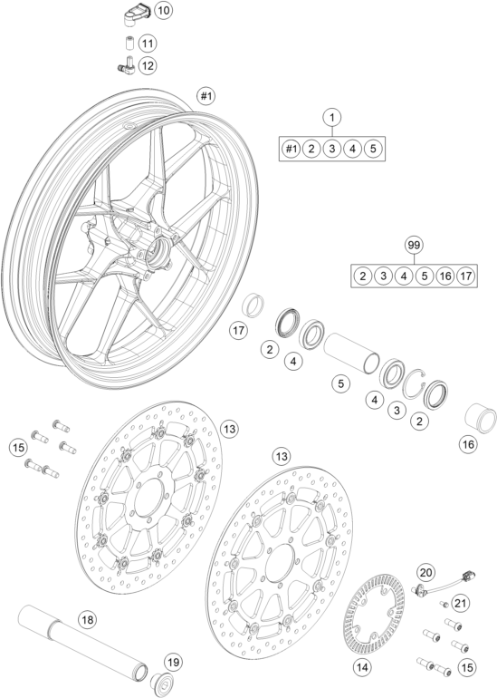 Sprängskiss: Front Wheel – KTM KTMR2R 1290 SUPER DUKE GT, orange 2022
