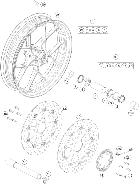 Sprängskiss: Front Wheel – KTM 1290 Super Duke GT, white 2019