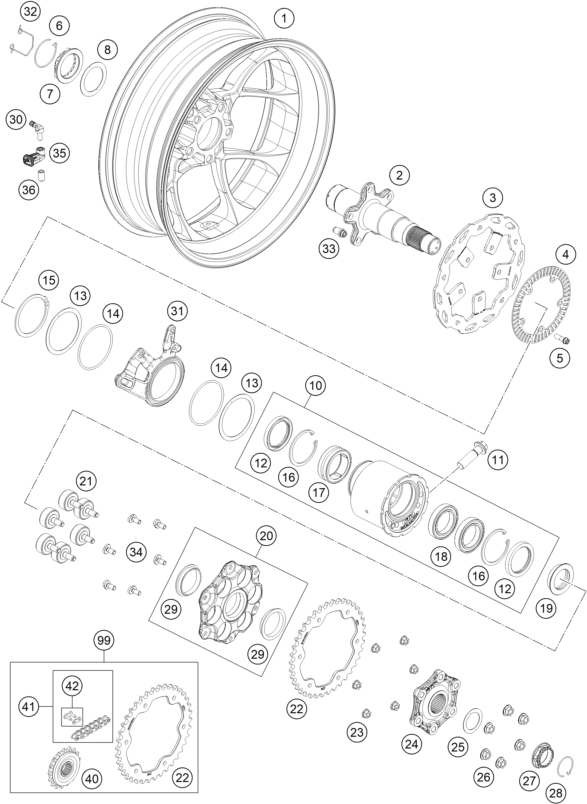 Sprängskiss: Rear Wheel – KTM 1290 Super Duke GT, white 2019