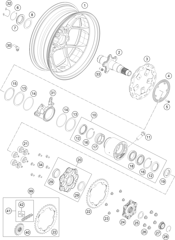 Sprängskiss: Rear Wheel – KTM 1290 Super Duke GT, white 2019