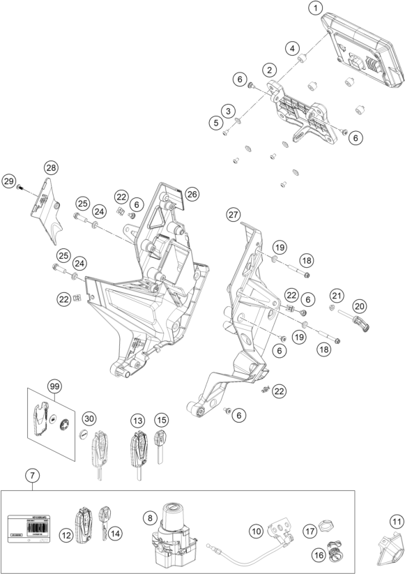 Sprängskiss: Instruments / Lock System – KTM 1290 Super Duke GT, white 2019