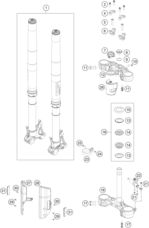 Sprängskiss: Front Fork, Triple Clamp – KTM 790 Adventure R 2020