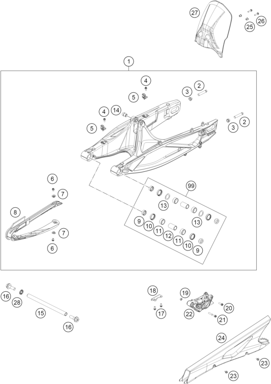 Sprängskiss: Swing Arm – KTM 890 SMT 2026