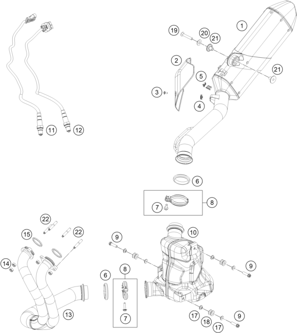 Sprängskiss: Exhaust System – KTM 790 ADVENTURE, orange - IKD 2021