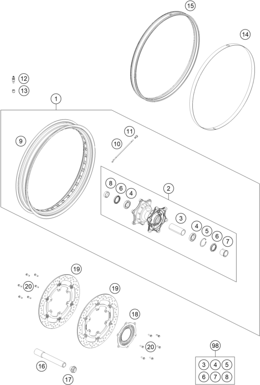 Sprängskiss: Front Wheel – KTM 790 ADVENTURE, orange - D.D. 2026