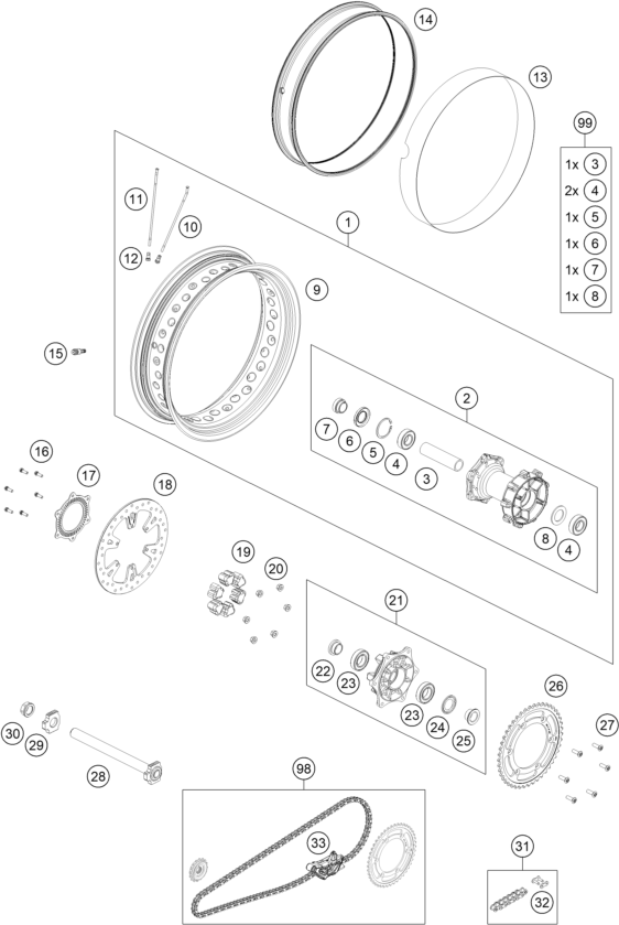Sprängskiss: Rear Wheel – KTM 790 Adventure, white 2019