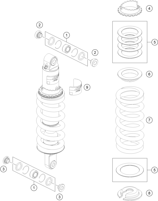 Sprängskiss: Shock Absorber Disassembled – KTM 790 Adventure, white 2019