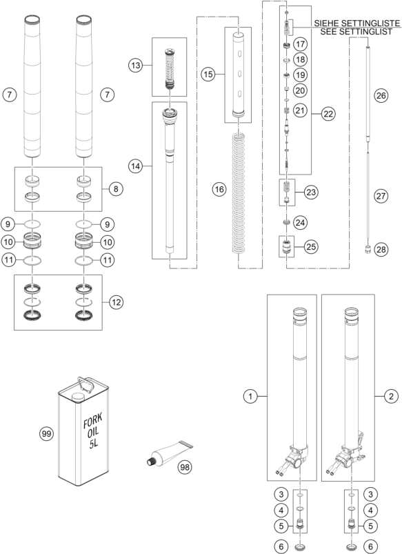 Sprängskiss: Front Fork Disassembled – KTM 450 RALLY Factory Replica 2018