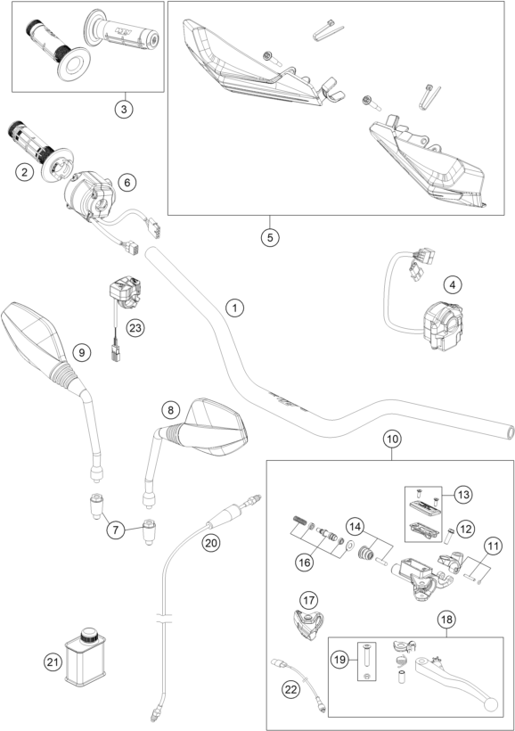 Sprängskiss: Handlebar, Controls – KTM 690 Enduro R 2020