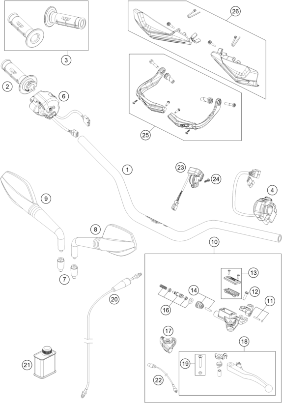 Sprängskiss: Handlebar, Controls – KTM 690 SMC R 2019