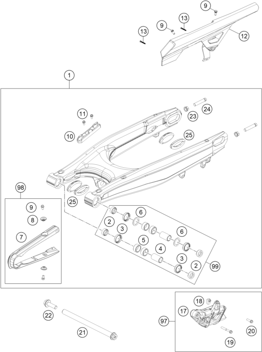 Sprängskiss: Swing Arm – KTM 690 Enduro R 2020