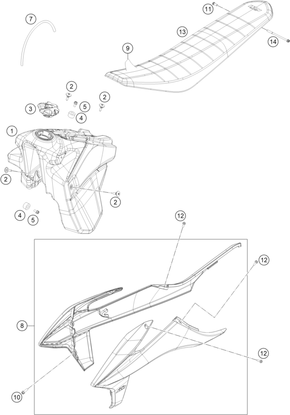 Sprängskiss: Tank, Seat – KTM 350 XC-F 2022