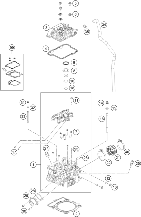 Sprängskiss: Cylinder Head – KTM 350 SX-F 2019