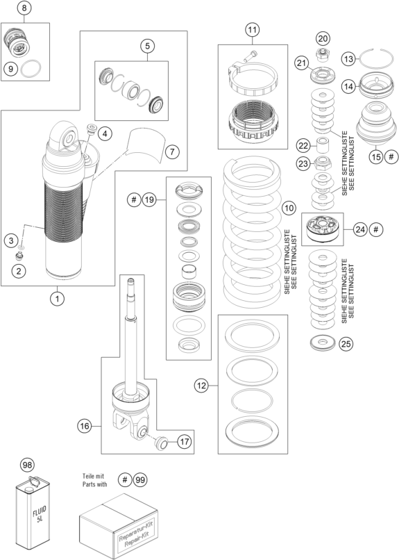 Sprängskiss: Shock Absorber Disassembled – KTM 250 EXC TPI 2019