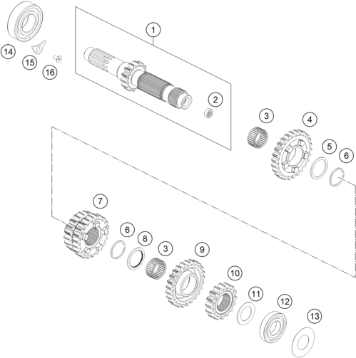 Sprängskiss: Transmission I - Main Shaft – KTM 300 EXC CKD 2019