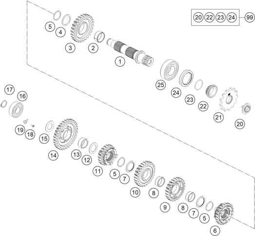 Sprängskiss: Transmission II - Countershaft – KTM 350 EXC-F 2019
