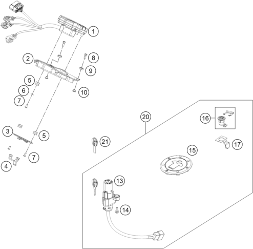 Sprängskiss: Instruments / Lock System – KTM 200 Duke, orange-CKD 2019