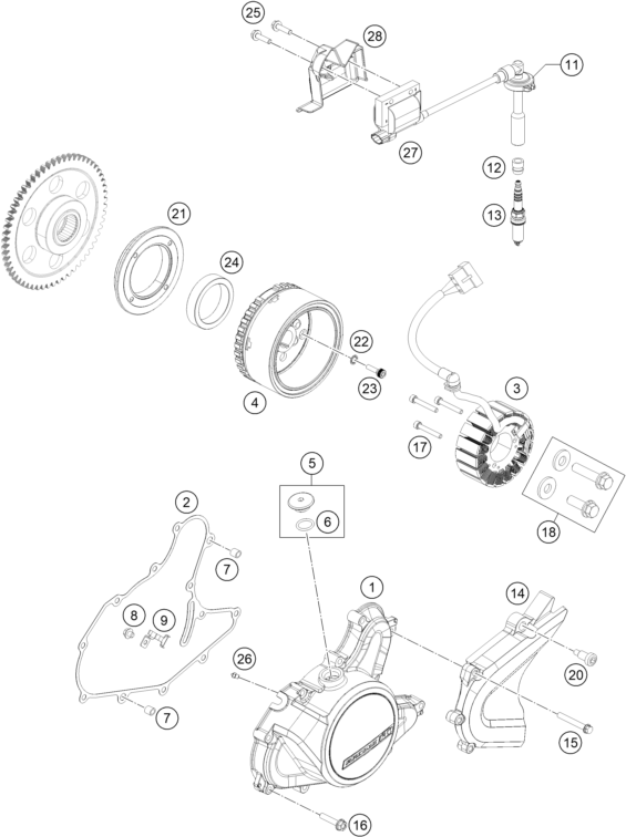 Sprängskiss: Ignition System – KTM RC 200, white, w/o ABS 2019