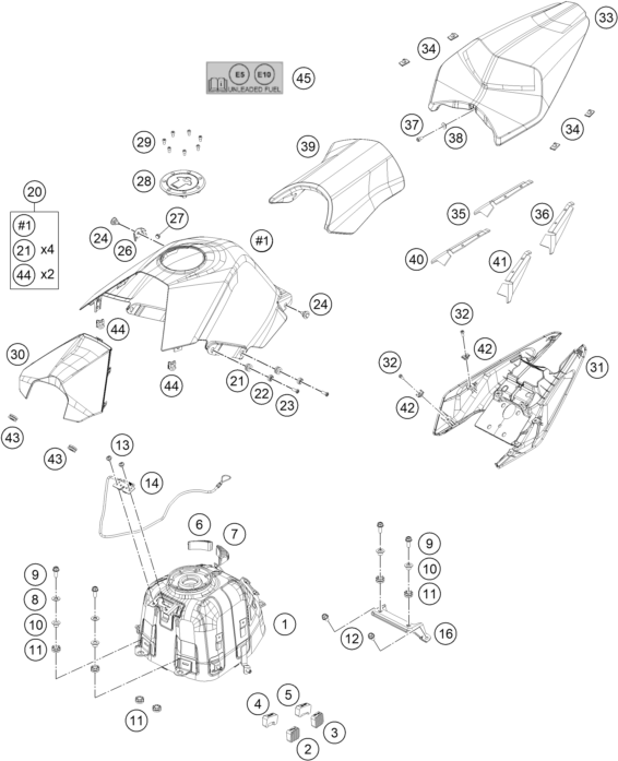 Sprängskiss: Tank, Seat – KTM RC 125, grey 2020