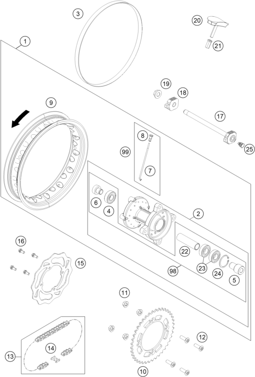 Sprängskiss: Rear Wheel – KTM 50 SX 2022