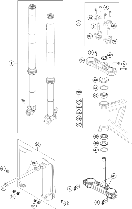 Sprängskiss: Front Fork, Triple Clamp – KTM SX-E 5 2020