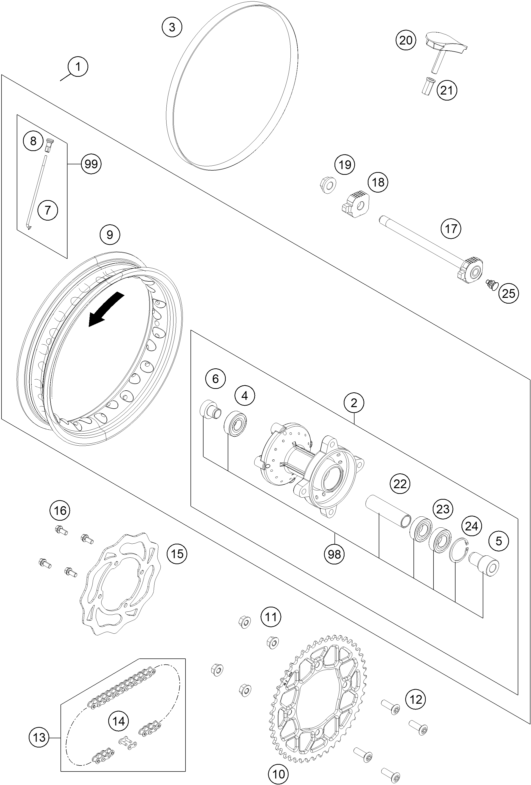 Sprängskiss: Rear Wheel – KTM SX-E 5 2020