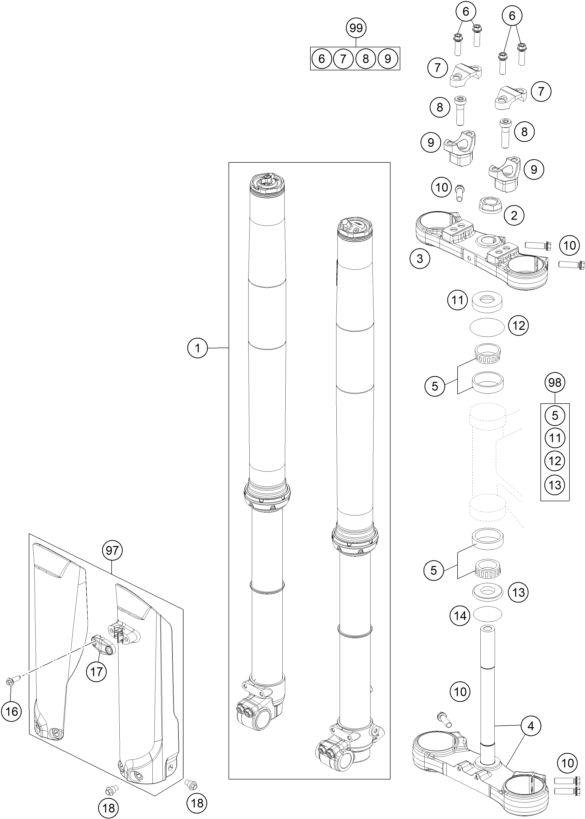 Sprängskiss: Front Fork, Triple Clamp – KTM 85 SX 17/14 2022