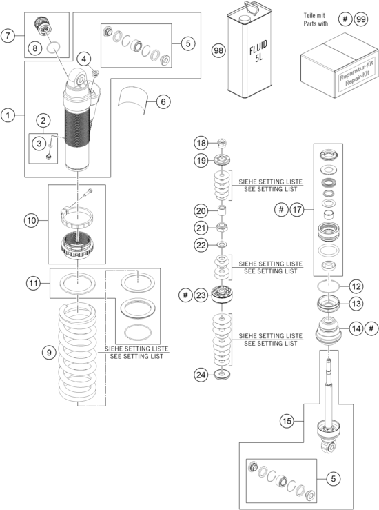 Sprängskiss: Shock Absorber Disassembled – KTM 85 SX 19/16 2020