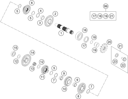 Sprängskiss: Transmission II - Countershaft – KTM 85 SX 17/14 2022